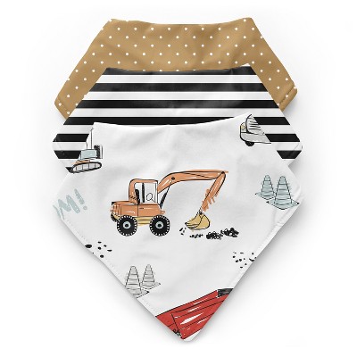 Image of Sweet Jojo Designs Boy Fabric Baby Bibs Construction Truck Multicolor 3pc