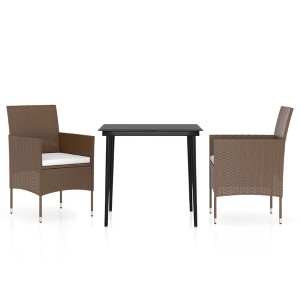 vidaXL Patio Dining Set Outdoor Dining Set Table and Chair Set for Garden - 3 Piece with Cushions Brown and Black 31.5" Table Length - 1 of 4