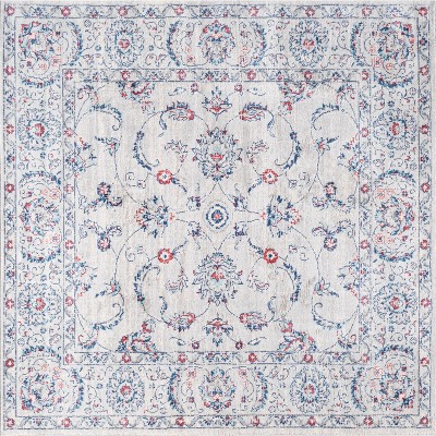 Elegant Light Grey/Red Synthetic Square Area Rug - Reversible and Stain-Resistant