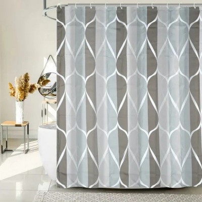 LunaLulinlk Gray Fabric Bathroom Curtain with 12 Hooks