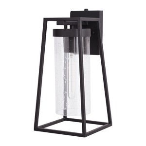 VAXCEL Nash Black Outdoor Modern Wall Lantern, Dusk to Dawn Photocell, 1-Light Wall Lamp Sconce with Clear Seeded Glass - 1 of 4