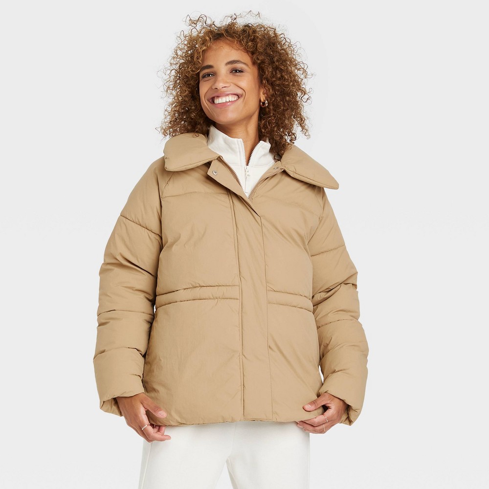 Women's Medium Length Matte Puffer Jacket - A New Day Brown XXL