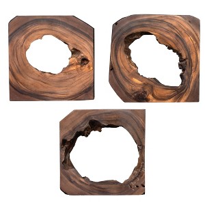Uttermost Adlai Wood Wall Art Set/6 – Handcrafted Suar Wood in Rich Coffee Brown, 12" x 12" Each - 1 of 4