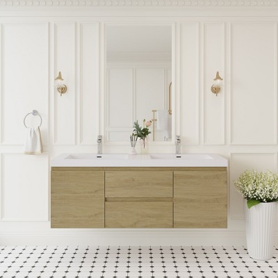 Whisen Floating Wall-Mounted Bathroom Vanity with Resin Sink, Water-Resistant Timber Cabinets and Drawers