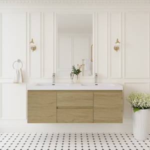 Whisen Floating Wall-Mounted Bathroom Vanity with Resin Sink, Water-Resistant Timber Cabinets and Drawers - 1 of 4