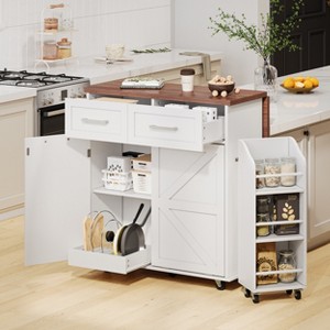 47.2" Farmhouse Kitchen Island with Drop Leaf & Storage, Rolling Kitchen Cart on Wheels with Removable Side Racks - ModernLuxe - 1 of 4