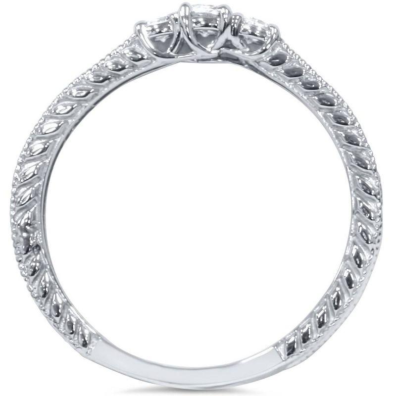 Pompeii3 1/4ct Vintage Three Stone Round Diamond Engagement Ring 14K White Gold, 2 of 6