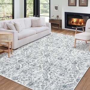 Farmhouse Floral Area Rug – Washable, Low Pile, Non-Slip, Stain-Resistant Carpet for Bedroom or Living Room - 1 of 4