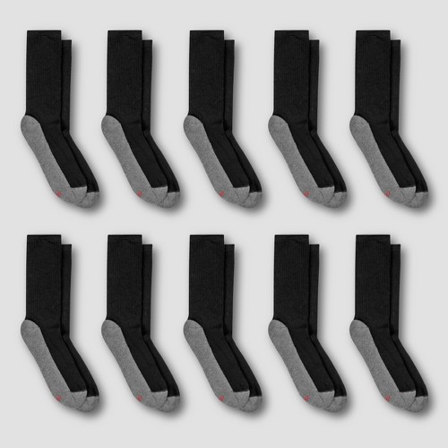 Men's Hanes Premium 10pk Black Crew Socks, Size: 6-12