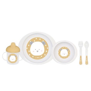 SARO "Sweet & Fun" 5pc Baby Feeding Set: Plate, Bowl, Cup, Spoon & Fork | Safe, Non-toxic, microwave & Dishwasher Safe - 1 of 4