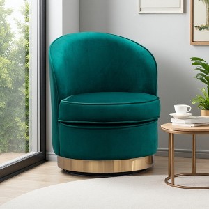 Velvet Contemporary Swivel Accent Chair with Rounded Design and Gold Base - 1 of 4