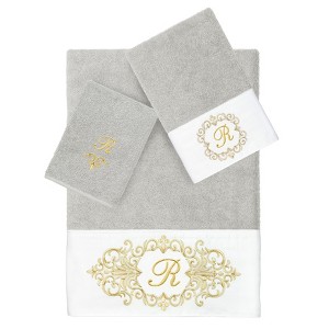 Linum Home Textiles 100% Turkish Cotton MONICA Gold Thread 3PC Embellished Towel Set - 1 of 4