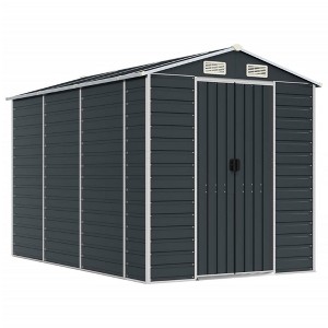 vidaXL Anthracite Garden Shed - Spacious Galvanized Steel Outdoor Storage Unit - 75.2"x118.1"x78" with Convenient Door Handles and Air Vents - 1 of 4