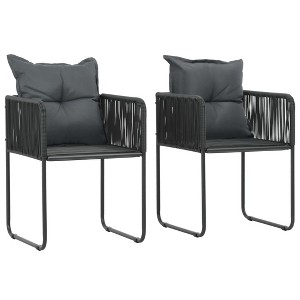 vidaXL Patio Chairs 2 pcs with Pillows Poly Rattan Black - 1 of 4