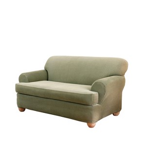 Stretch Stripe 2pc T-Loveseat Slipcover Sage - Sure Fit, Green