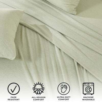 Heathered Eucalyptus Twin Cotton Blend Jersey Knit Sheet Set