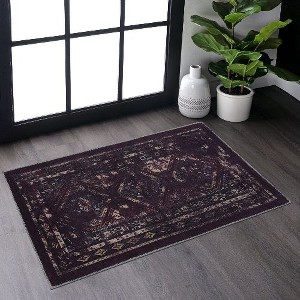 Kumasinova Area Rug, Soft Low-Pile Living Room Rug, Non-Slip Rugs for Living Room, Stain-Resistant Boho Style Washable Rug, Black & Gold Door Mat - 1 of 4