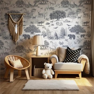 ZACHVO Woodland Toile Peel and Stick Farmhouse Wallpaper Black and White Nursery Wallpaper - 1 of 4