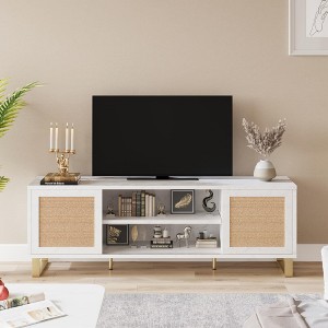 Rattan Door Low Stand for TVs Up to 65 Inches, Entertainment Center with Adjustable Shelf Storage Cabinets - 1 of 4
