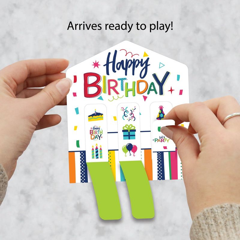 Big Dot of Happiness Cheerful Happy Birthday - Colorful Birthday Party Game Pickle Cards - Pull Tabs 3-in-a-Row - Set of 12, 2 of 7