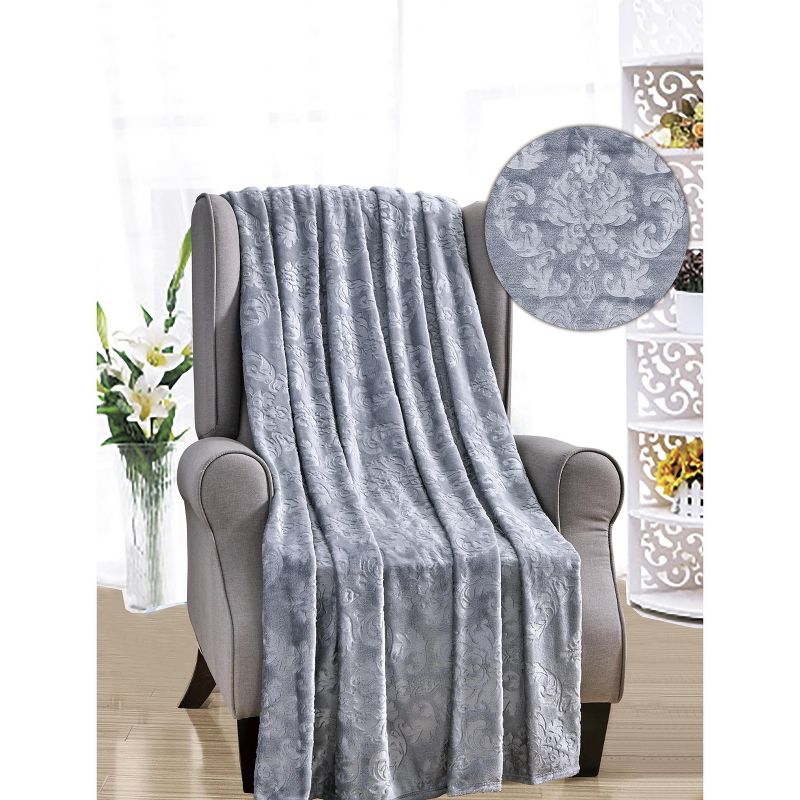 Versailles Ultra Soft Plush Contemporary Embossed Pattern All Season 50" x 60" Throw Blanket, Grey, 1 of 5