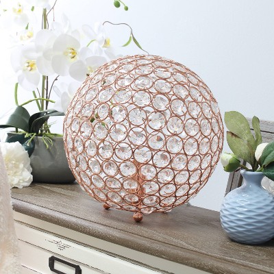 10" Rose Gold Crystal Ball Table Lamp with Steel Frame