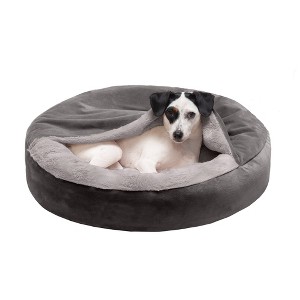FurHaven Velvet Waves Faux Fur And Velvet Hooded Donut - 1 of 4