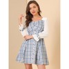 Allegra K Women's Plaid Sweetheart Neck Elegant Button Decor A-Line Party Mini Dress - 4 of 4