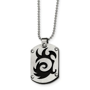 Black Bow Jewelry Stainless Steel Satin and Black-plated Dog Tag Necklace 24 Inch - 1 of 4