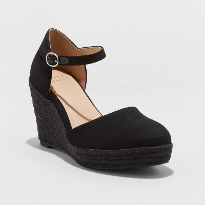 black closed toe espadrille wedges