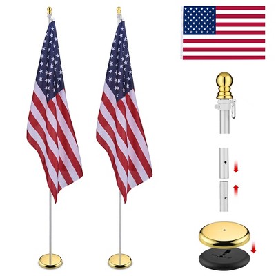 Yescom 2 Pack 8 Ft Sectional Flag Pole Kit Gold Ball Finial 3x5 Ft US Flag Indoor Silver