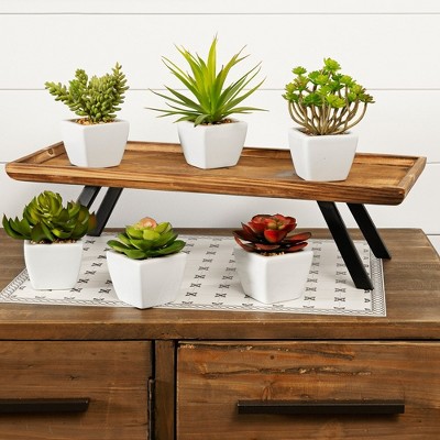 Set of 6 Small Green Plastic Potted Succulents