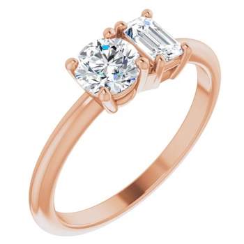 Pompeii3 1Ct Two Stone Moissanite Emerald Round Engagement Ring White Yellow or Rose Gold