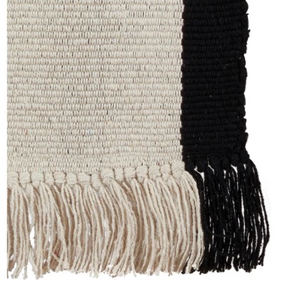 Rustic Cream and Black Cotton Fringe Table Runner