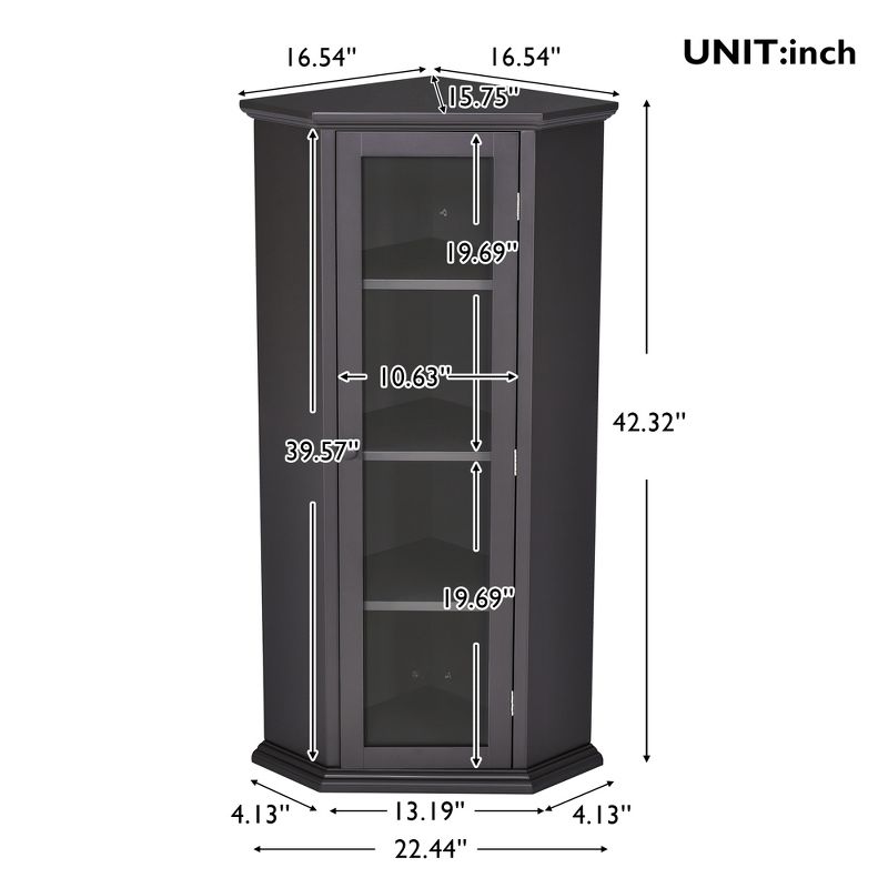 Freestanding Corner Bathroom Storage Cabinet With Glass Doors - ModernLuxe, 3 of 12