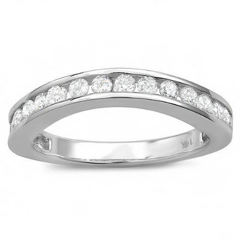 Channel Set Cubic Zirconia Baguettes Round Wedding Band 14K White Gold