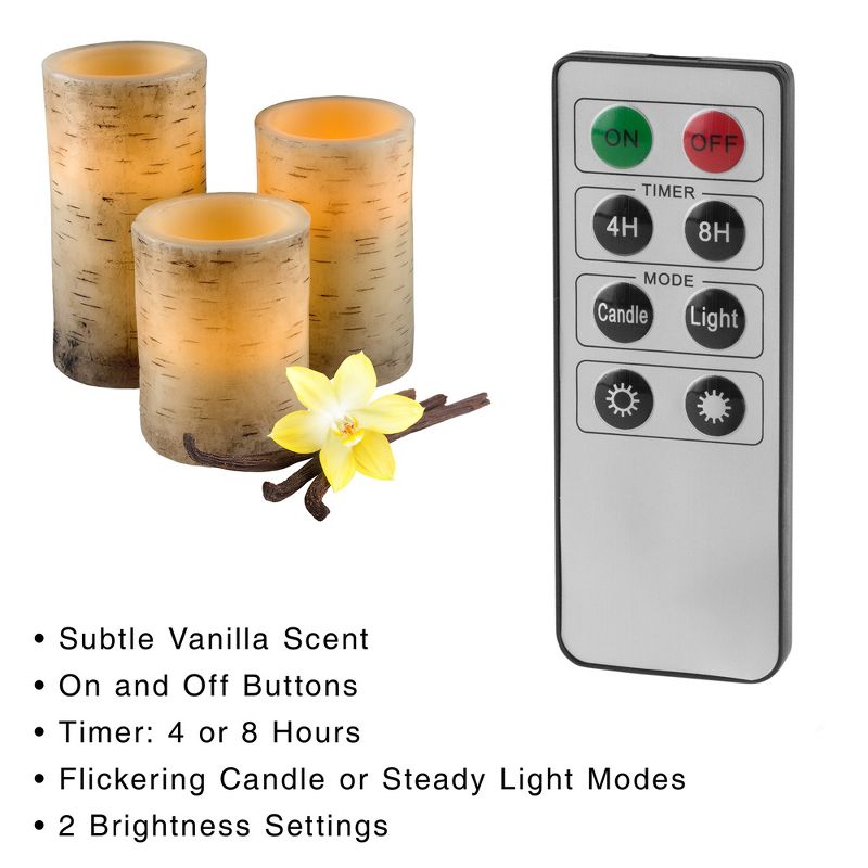 Hasting Home Set of 3 Flameless LED Pillar Candles with Remote, 3 of 8