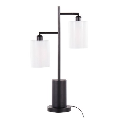 Adjustable Black Metal Table Lamp with White Shades