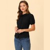 Allegra K Women's Floral Pleated Collar Puff Sleeves Button Down Shirt - 3 of 4