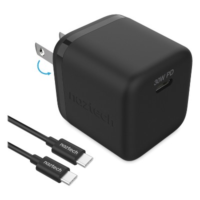 Naztech 30-Watt Power Delivery Wall Charger with 6 Ft. USB-C to USB-C Cable, Black