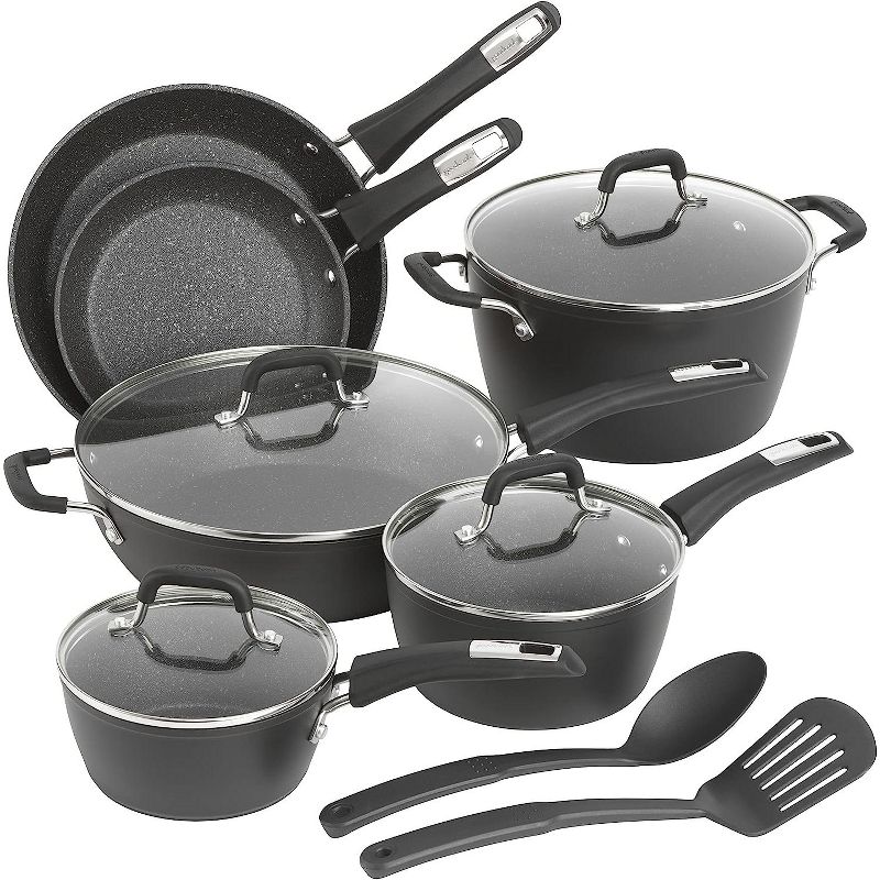 GoodCook 12-Piece Micro-Divot Nonstick Aluminum Cookware Set with Pans, Dutch Oven, Spoon and Turner, Black,Black, 1 of 8