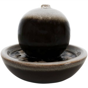 Sunnydaze Indoor Home Office Tabletop Modern Orb Smooth Glazed Ceramic Water Fountain Feature - 7" - Dark Brown - 1 of 4