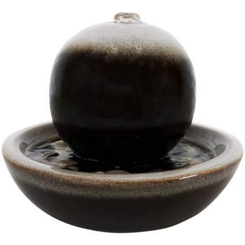 Sunnydaze Indoor Home Office Tabletop Modern Orb Smooth Glazed Ceramic Water Fountain Feature - 7" - Dark Brown
