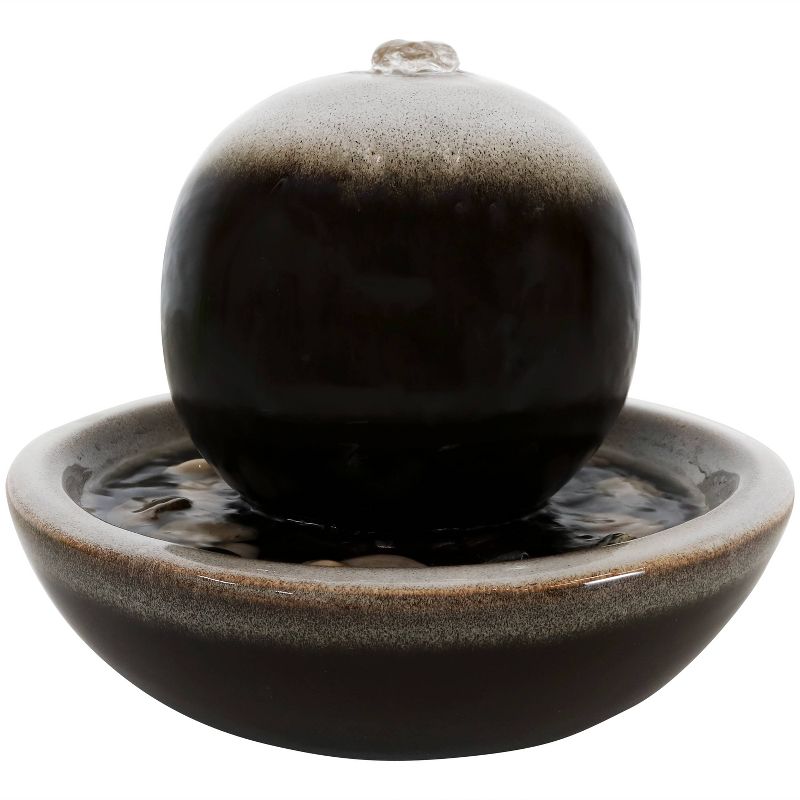 Sunnydaze Indoor Home Office Tabletop Modern Orb Smooth Glazed Ceramic Water Fountain Feature - 7" - Dark Brown, 1 of 11