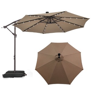 Costway Patio 10FT Hanging Offset Umbrella 32 LED Lights Sand Bag Outdoor Cross Base Beige/Turquoise/Dark Gray/Wine/Coffee/Navy - 1 of 4