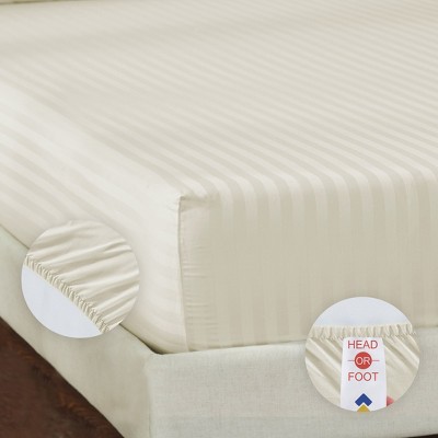 Ivory Striped Cotton Sateen California King Sheet Set