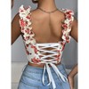 YESFASHION Floral Tanks For Women Lace-up Shoulder Straps With Chest Pad Vocation Summer Strappy Corset - 4 of 4