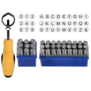 Unique Bargains Punch Press Imprint A-Z/0-8 Metal Stamping Kit with Assist Tool 1 Set Silver - 1 of 4