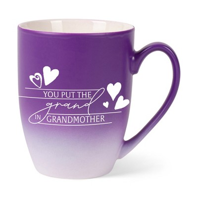 Elanze Designs You Put The Grand In Grandmother Two Toned Ombre Matte Purple and White 12 ounce Ceramic Stoneware Coffee Cup Mug