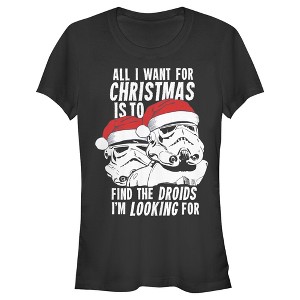 Juniors Womens Star Wars Christmas Droids Looking Wish T-Shirt - 1 of 3